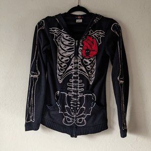 *SOLD* VINTAGE Y2K Emo Skeleton Heart Cardigan Hoodie